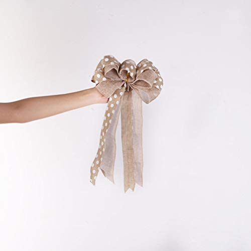Amosfun 2pcs Christmas Burlap Bows Bowknot Christmas Tree Toppers Xmas Holiday Tree Decorations Ornaments - Image 2