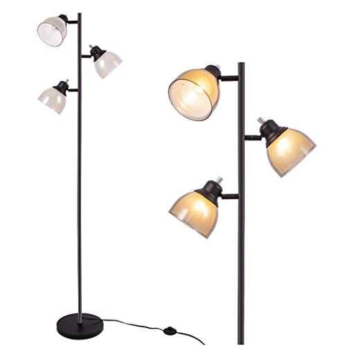 Floor Lamp 3 Lights Office Lighting with Adjustable Dual Shades for Living Room, Bedroom, Study Room, Tall Standing Pole and Pedal Switch, Black Metal Base, Modern Industrial (2021 Winter New)