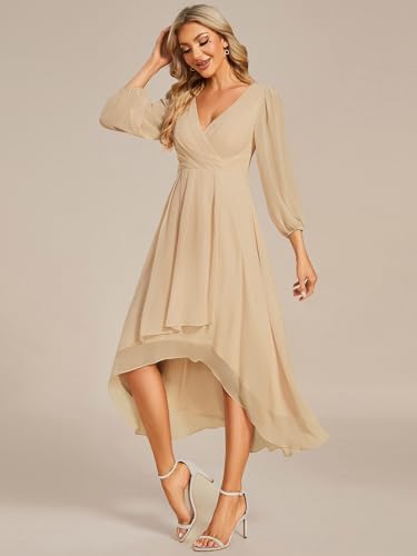 Image of Ever-Pretty Women's Chiffon V Neck Long Sleeves A-Line Midi Length Wedding Guest Dress Cocktail Party Formal Dresses 01926