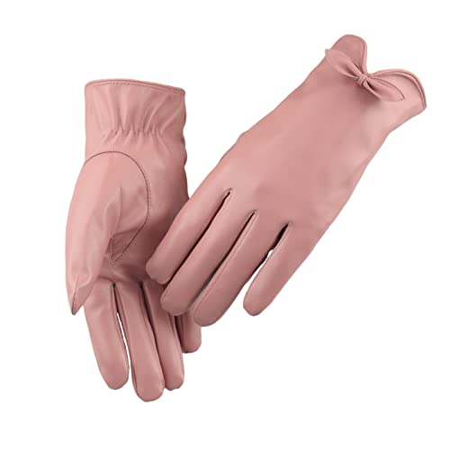 Long Keeper Gants Femme Cuir Hiver - Gants Tactiles Hiver Doublure Chaude Gants De Conduite en Cuir pour Femmes Décoration de Nœud Papillon, Taille Unique