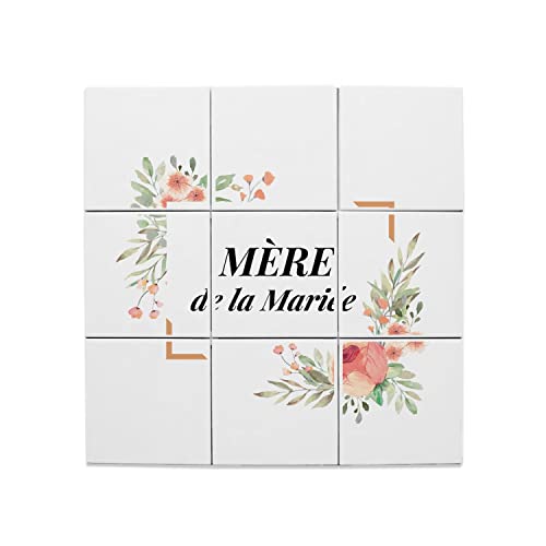 Lot 9 carreaux céramique mariage de 20x20 cm - Cadre floral décoratif haut de gamme pour l'intérieur