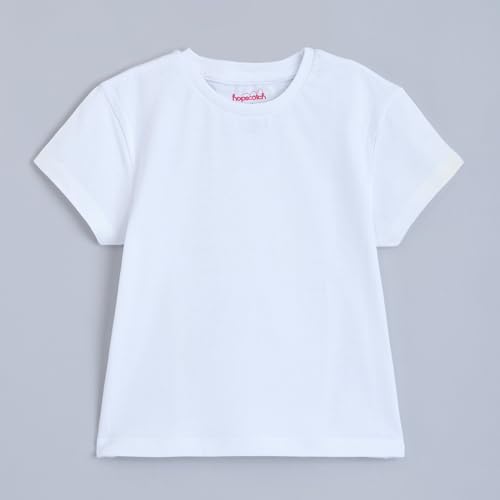Image of Hopscotch Girls White Short Sleeves Pure Cotton Basic T-Shirt