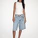 NUFIWI Women Baggy Denim Bermuda Shorts Y2k Vintage Straight Leg Denim Shorts Casual Knee Length Jean Jorts with Pockets(Denim Light Blue,L)