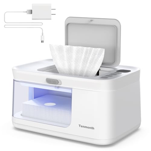 Image of Baby Wipe Warmer Baby Wet Wipes Dispenser, Tenmonth Diaper Wipe Warmer with LED Changing Light & Transparent Viewing Window, Adjustable 95℉-131℉, Temperature Display, Newborn Essentials