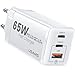 YOUSAMS 65W GaN USB C Ladegerät 3-Port Schnellladegerät PPS: PD3.0/QC4.0+/SCP/AFC Netzteil kompatibel mit MacBook Pro/Air, Dell XPS 15, iPhone 11/12/13 Series, iPad Pro, Galaxy S22, S21 usw. (Weiß)