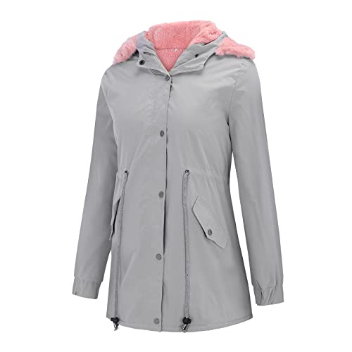 LOIJMK Chaqueta de invierno larga y cálida para mujer, con capucha de pelo, abrigo de invierno, chaqueta de forro polar, parka con cremallera, chaqueta de invierno con capucha, chaqueta acolchada,