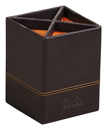 Rhodia - Cubilete Simil Piel Negro En Oferta Rhodia 118816C - Pot À Crayons Noir - 8X8X11 Cm - Piqûres Sellier Orange - Extérieur Simili Cuir - Collection Home Office Rhodiarama - Organisation De Bureau &Amp; Rangement Design