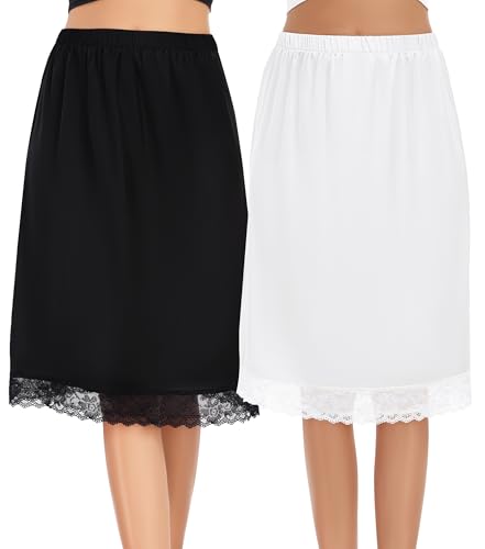 Lovasy 2 Pieces Half Slips for Women Long Underskirt Anti Static Satin Under Skirt...