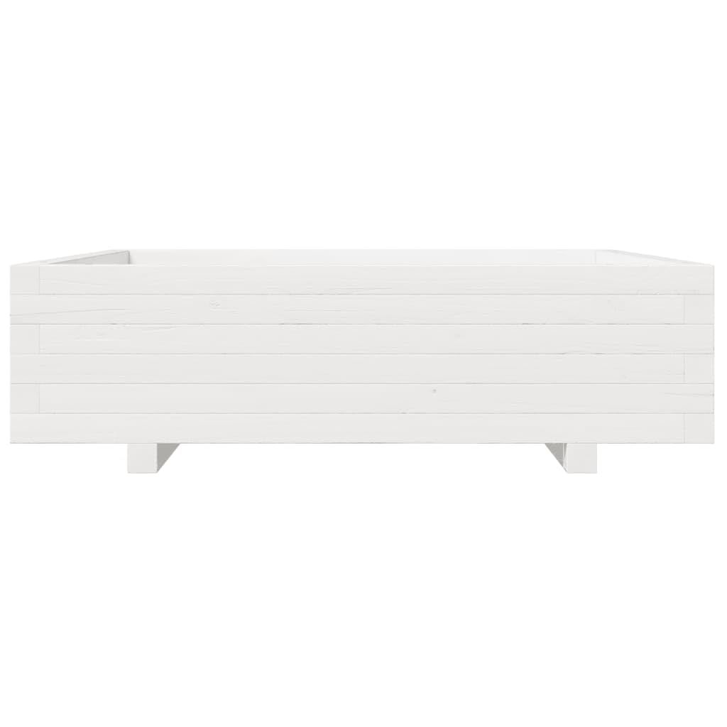 Macetero blanco de madera maciza de pino, 90 x 90 x 26,5 cm, bancal alto con drenaje para jardín, balcón, terraza, interior y exterior, como maceta y jardinera con almacenamiento de agua
