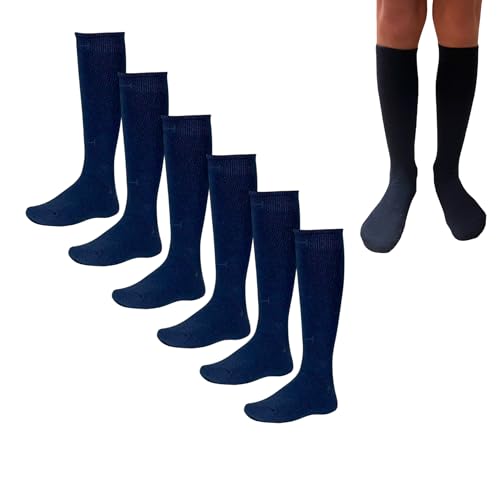 NAGAD 6 PARES DE CALCETINES ALTOS COLEGIALES- calcetin alto escuela costuras planas - Medias uniforme colegio- calcetin algodon alto deporte SPORT (FR/ES, Números, 28, 32, Regular, AZUL MARINO)