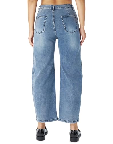 roswear Women's High Waisted Stretchy Wide Leg Cropped Barrel Jeans2