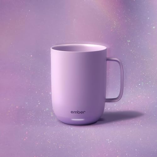 Image of Ember Temperature Control 14oz Smart Mug 2, App-Controlled and Rechargeable Heated Coffee Cup Warmer with Intelligent LED Display, Lavender.