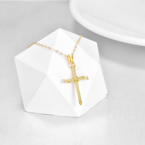 KQF 14K Real Gold Cross Necklace Solid Gold Nail Pendant jewelry Birthday Gift for Women2