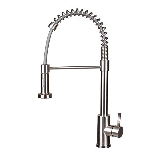 Kitchen Faucet with Pull-down Sprayer, 304-Stainless Steel Single Handle Single Lever Spring Kitchen Sink Faucet (Brushed Nickel) Kitchen Faucet with Pull-down Sprayer, 304-Stainless Steel Single Handle Single Lever Spring Kitchen Sink Faucet (Brushed Nickel)