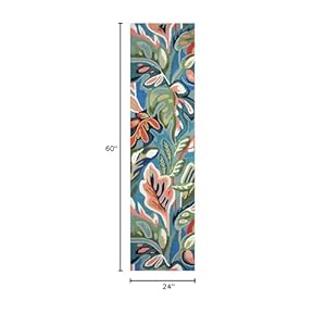 Liora Manne Capri Indoor/Outdoor Handmade Synthetic Blend Durable Area Rug - Contemporary Geometric Botanical Floral Colorful (On Holiday Aqua) (2' x 5') Liora Manne Capri IndoorOutdoor Handmade Synthetic Blend Durable Area Rug Contemporary Geometric Botanical Floral Colorful On Holiday Aqua 2 x 5