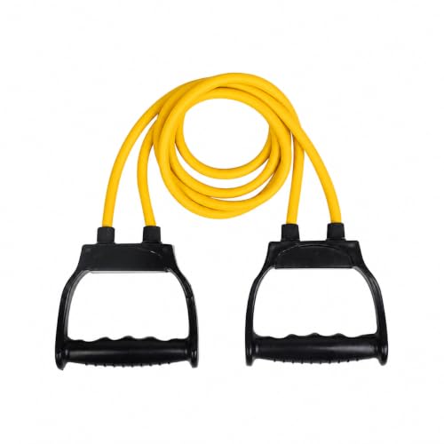 Image of Fitfix Yellow Resistance Exercise Tube 25Kg Resistance 55 lbs Workout Exercise Band Tube with Handle for Home Gym Use Resistance Bands for Pull Ups, Stretching Toning Tube for Warm Up