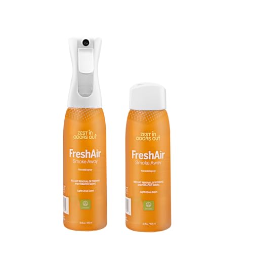 House of Zest FreshAir SmokeAway Smoke Odor Eliminator Spray for Home, Car & Office – Eliminates Tobacco, Cigarette, Cigar, Cannabis & Cooking Odors, Plant-Based, Light Citrus, 16 Fl Oz (Pack of 2)