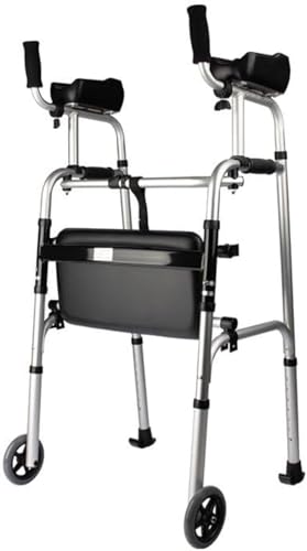 Fiegcit 高齢者用の標準的な歩行器、障害者用のベビーカー、アームサポートと滑車付きの四本足歩行器、折りたたみ式および調節可能な歩行器、肘掛け付き、電動アシストスタンド、身体の不自由な人に適した、モバイル (B)