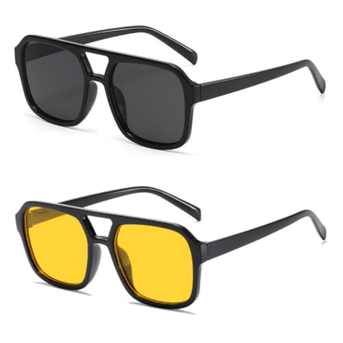Image of Retro 70s Square Aviator Sunglasses Women Men Vintage Rectangle Sunglasses Flat Frame Trendy Shades