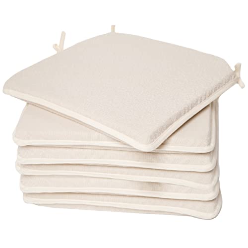 ZK ZuresKa Cojines para Sillas de Terraza, Jardín, Cocina, Patio, Balcón, Salón 40x40x4cm (con Ribete). Ideal para decoración Interior o Exterior. (Blanco, 6)
