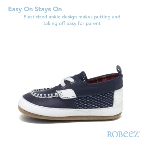 Robeez First Kicks Baby Boy and Unisex Shoes and Sandals for Infant/Toddlers - Skipper Navy - 3-6 Months2