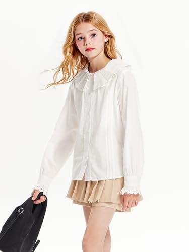 Girls White Dress Shirt Button Down Blouse Kids School Uniform with Peter Pan Collar size6-16Y2