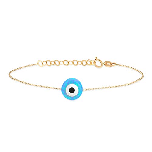 GELIN 14k Solid Gold Opal Evil Eye Bangle Bracelet | Evil Eye Jewelry for Women