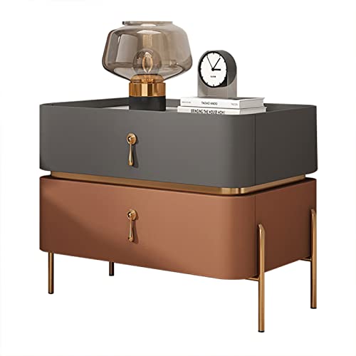 Mid Century Moderner Nachttisch mit 2 Schubladen und Metallbeinen,...