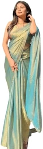 Radhika Sarees Women's Luxury Shimmer Chiffon Saree with Dual-Tone Metallic Finish | Elegant Saree with Scalloped Gold Bor...
