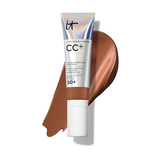 IT Cosmetics CC+ Cream - Natural Full Coverage Foundation With SPF 50+, Color Corrector & Anti-Aging Hydrating Serum, Hyaluronic Acid + Peptides, Lightweight Up To 24H Wear, All Skin Types