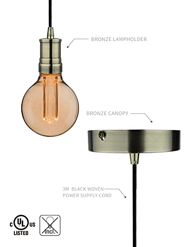 Harwez Bronze Mini Pendant Light Fitting Antique Style, Single Light Socket, 4.75'' Canopy, Adjustable 10ft Black Fabric Cord, Ceiling Lighting Fixture, E26 Lampholder, LP-116-5 - Image 5