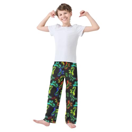 Colorful Dinosaur Roar Boys Long Pants Soft Trousers Elastic Waist Kids Lounge Bottoms with Pockets S-XL2