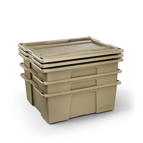 DECKED Payloader 32 L (3-Pack) - 75 lb Bin / 200 lb Lid Load Rated Heavy-Duty Stackable Storage Bins Fits Drawer System & Tool Box - Desert Tan