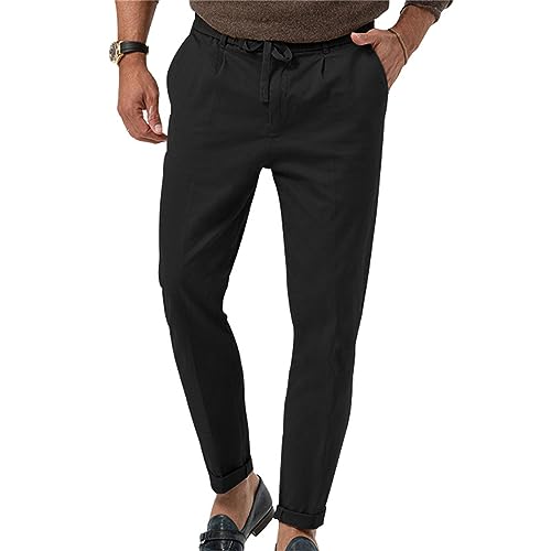 Mens Dress Pants Casual Drawstring Business Straight Lightweight Trousers Regular Fit Office Work Classic Basic Pant