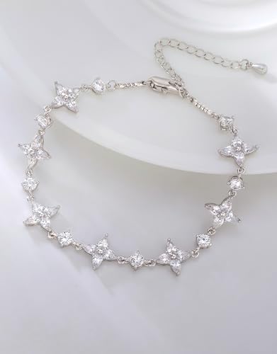 Dainty Gold Silver Bracelet for Women Trendy Non Tarnish 14K Gold Plated Cubic Zirconia Bracelet Simple Butterfly Flower Cubic Zirconia Bracelets Jewelry Gift for Women