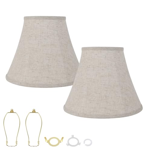 DRAWNCAT Octagonal Lampshade Set 2-Piece Oat-Colored Linen with Bamboo Joints 6.7x13x10 Inches E14/E26 Base Compatible (Oatmeal)