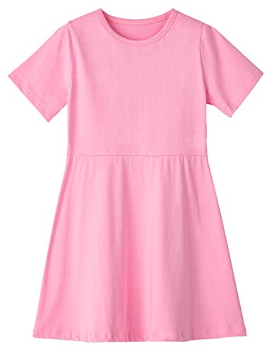 Niyage Toddler Girls Cotton Short Sleeve Dress Loose Casual A-Line Skater Dresses Pink 100