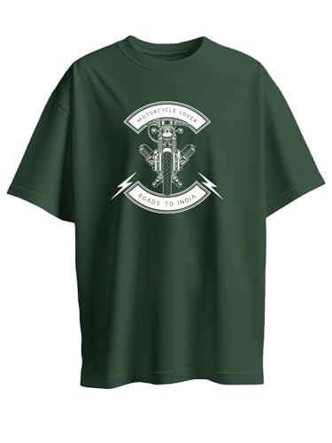 Image of T-Shirt for Men - 100% Cotton Ladakh Motorcycle Rider Half Sleeve Round Neck Graphic Print | Regular & Oversized Fit | 180 /220 GSM | S-5XL | Black, Navy Blue, Olive, Red, White