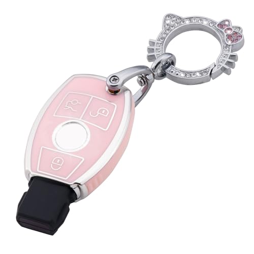 Image of Pangpai Pink Key Fob Cover for Mercedes Benz, Soft TPU Key Case Protection with Bling Keychain Fit for C E S M CLS CLK G Class