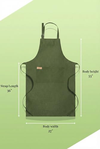 Image of Kitchen Apron - 100% Cotton, Adjustable Neck strap, Large Pocket - Unisex Apron for Men & Women - Cooking, Baking, BBQ, Gardening - Solid Colours, Striped and Checkered Patterns