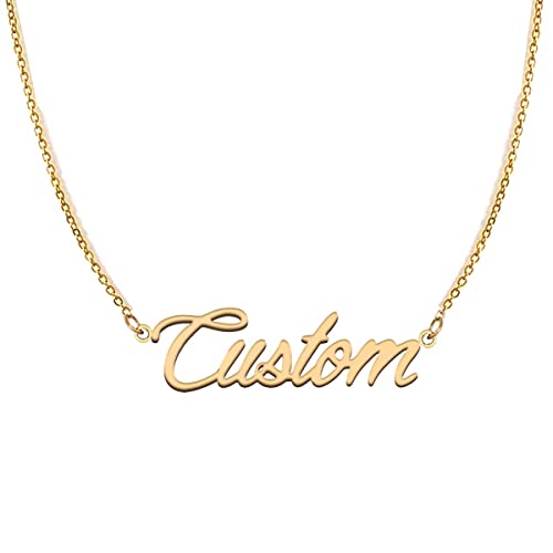 Cupimatch Collier Prénom Personnalisé en Acier Inoxydable avec Chaîne de 50cm,Bijoux Personnalisés pour Bon Cadeau Saint-Valentin Anniversaire Marriage - Doré