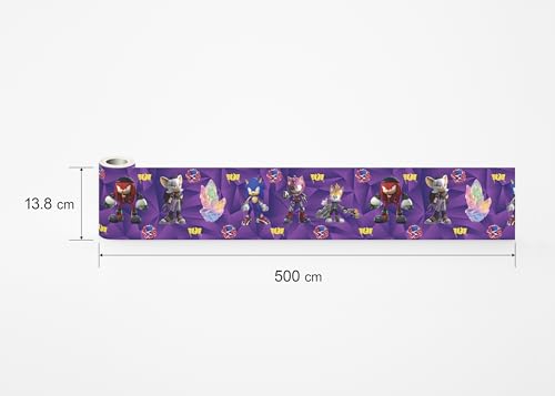 Selbstklebende Bordüre Sonic Prime AG Design, AWBD 8040 | Wasserfest Kinderzimmer Wand Aufkleber Dekoration | Wandbordüre für Mädchen und Junge | Folie, Mehrfarbig | Breite 500 cm x Höhe 13.8 cm