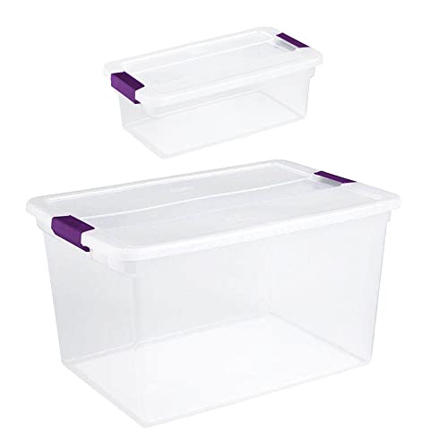 Sterilite 66 Quart (6 Pack) and 6 Quart (12 Pack) Totes, Clear Plastic Stackable Storage Containers with Latching Lids for Home Organization