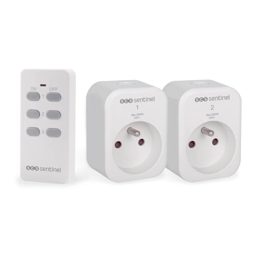 SCS Sentinel Prises Télécommandées Intérieures - 2 Prises + 1 Télécommande, Fréquence 433,92 MHz, Modèle Compact, Couleur Blanche, Facile à Installer...