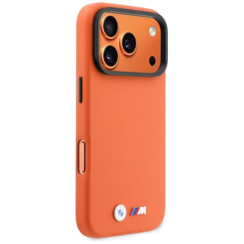 Image of CG MOBILE BMW [Official Licensed], Protective Case Designed for iPhone 17 Pro Max |Magnetic Compatible|M Collection|Full Wrapped Pu Leather Case Metal Camera Ring & Buttons with Metal Logos- Orange