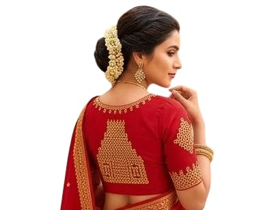Art Silk Blouse Embroidery | Golden Thread Work Neck & Sleeve Design | Saree Blouse Material-image-21