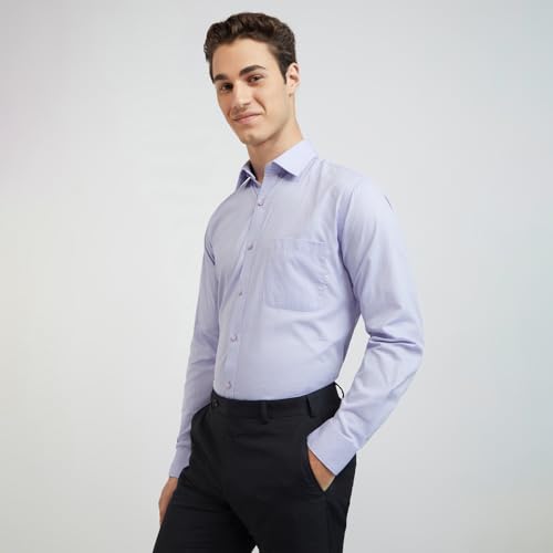 Image of Raymond Men Cotton Slim Fit Structure Pattern Semi Cut Away Collar Formal Shirt