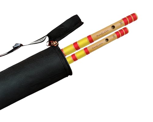 Image of Sarfuddin Flutes 2 Bansuri Combo Set Scale G Base & C Natural Medium Bamboo Flutes Tuned 440hz With Carry Bag