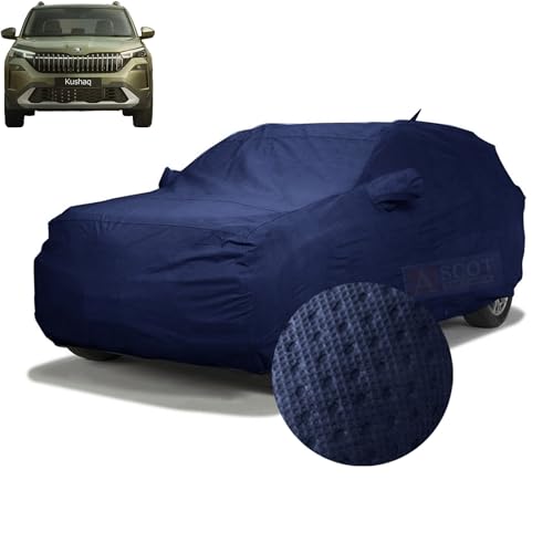 Image of ASCOT, CAR COVER Premium 3-Layer Waterproof & Heat-Resistant Car Cover for Skoda KUSHAQ | UV Shield, Dustproof, Stormproof | Mirror Pockets (KUSHAQ SPORTLINE, TIEBOND Blue)