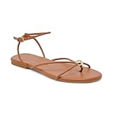 XBKXMK Brown Strappy Flat Sandals for Women Comfortable Open Round Toe Slingback Sandals Dressy Beach Thong Flip Flop Slides Sandals
